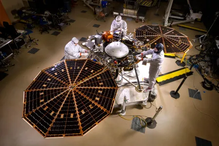 NASA's InSight lander inside a clean room at Lockheed Martin Space Systems, Denver.