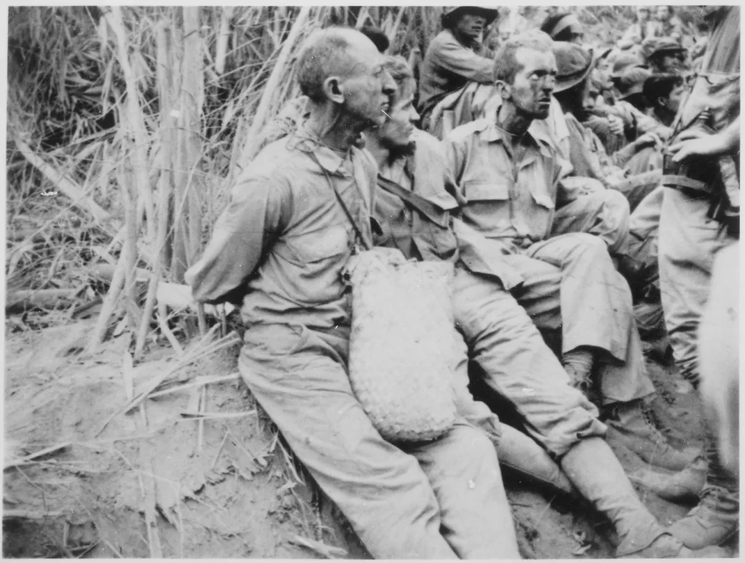 Allied prisoners photographed on April 9, 1942, the first day of the Bataan Death March