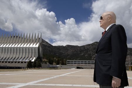 The Honorable John H. Glenn, Jr. stands on the U.S Air Force Academy's terrazzo as he was honored as the recipient of the 2008 Thomas D. White National Defense Award April 22.  U.S. Air Force Photo/ Dennis Rogers