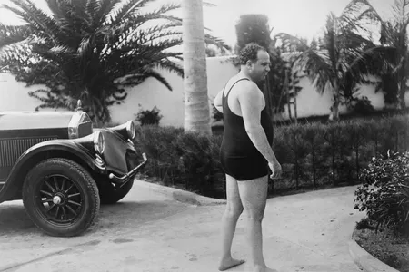 Chicago gangster Al Capone wearing a bathing suit at his Florida home. Ca. 1929-31