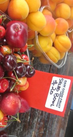 Note the shocking price of this basket of fruit at a roadside stand in New Zealand