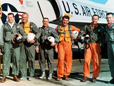 The Mercury Seven: (from left) Scott Carpenter, Gordon Cooper, John Glenn, Gus Grissom, Wally Schirra, Alan Shepard and Deke Slayton.
