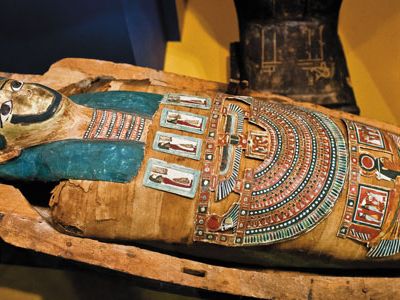 Acquired by Samuel Cox, the mummy is "our . . . most richly decorated [specimen]," says curator Melinda Zeder.