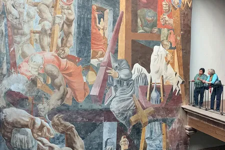 The Struggle Against Terrorism, a 1,000-square-foot mural by Philip Gluston and Reuben Kadish, before the restoration