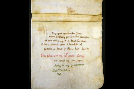In 1921, Ruth Middleton embroidered this cotton sack with a powerful family story.