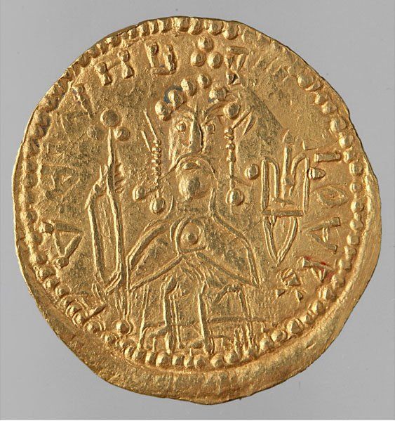Zlatnyk Coin featuring a portrait of Volodymyr I and his trident, Kyiv, 980–1015
