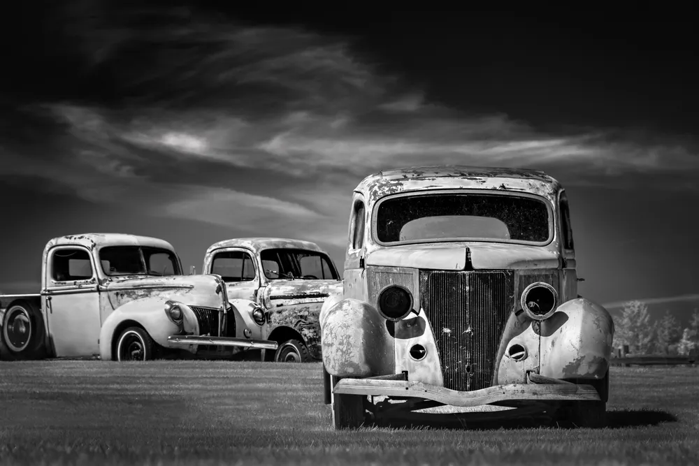 Here we see several older vehicles, yes they are sitting and have been for some time. What we do not see in this photograph is the Mail Pouch Barn they are sitting next to. This is an Infrared Photograph.