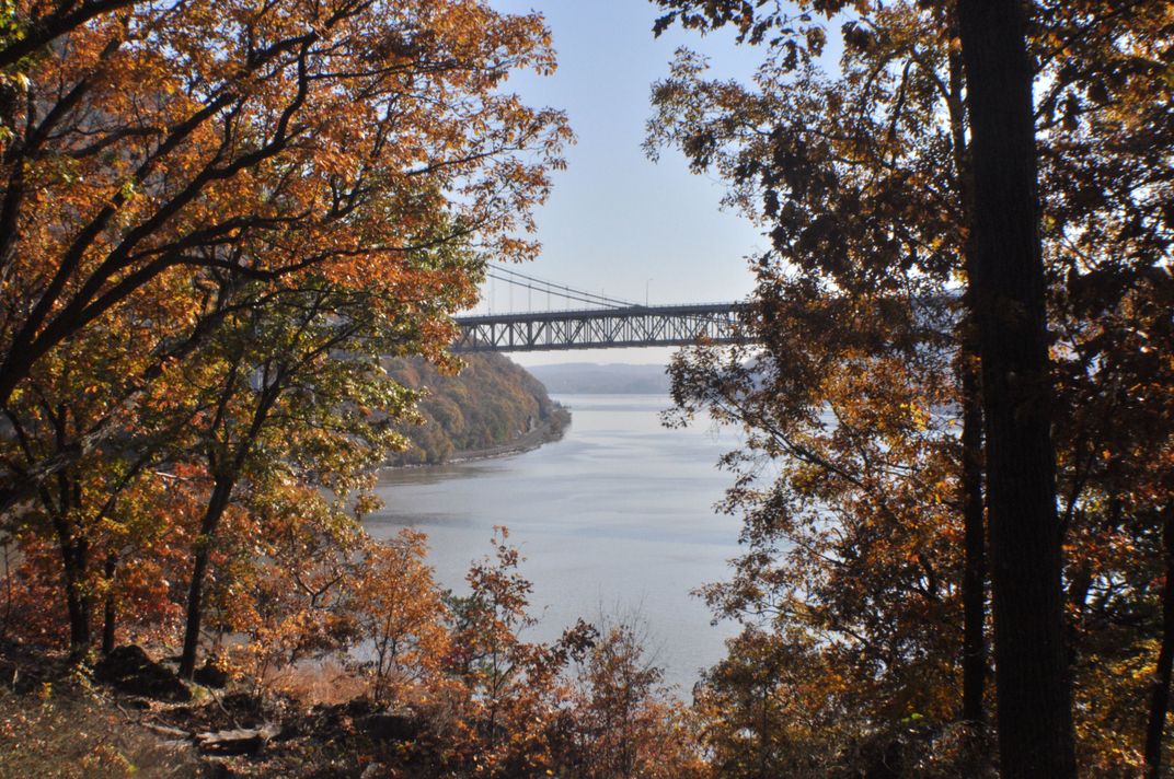 Bear Mountain Bridge viewed from Fort Montgomery in autumn