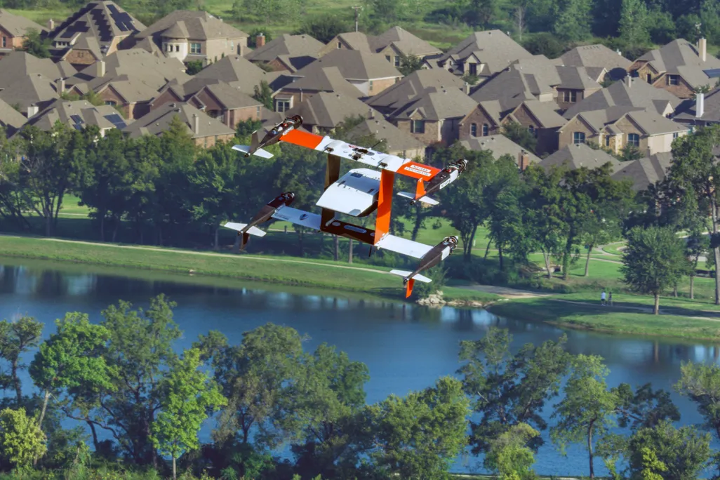 drone flies above the Trinity River