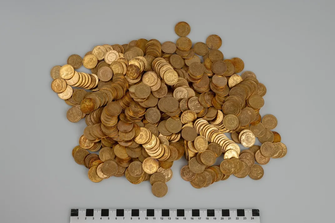 Gold coins on a table
