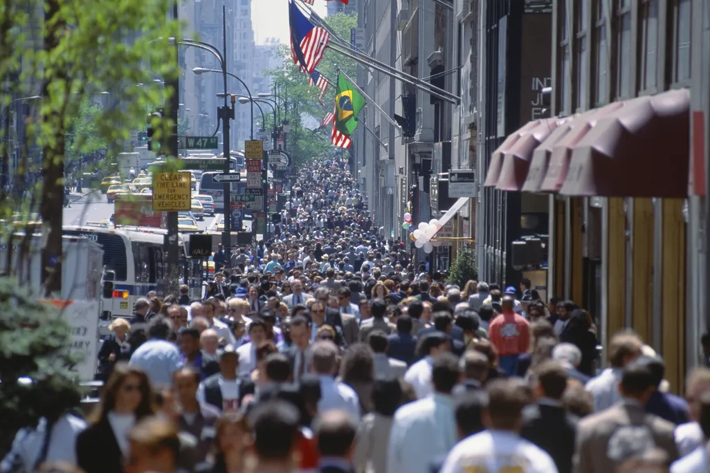 A crowd in a city