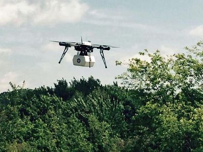 Flirtey's UAV, en route to a delivery in Wise, Virginia last week.