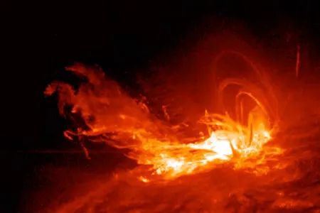 NASA’s Solar Dynamics Observatory caught this solar flare in action in 2017. Researchers believe that coronal mass ejections after such flares are the source of bursts of radiation.