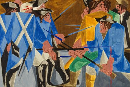 Jacob Lawrence, There are combustibles in every State, which a spark might set fire to. —Washington, 26 December 1786, Panel 16, 1956, from Struggle: From the History of the American People, 1954–56