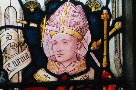 19th-century depiction of Thomas Becket, seen with a sword piercing his head