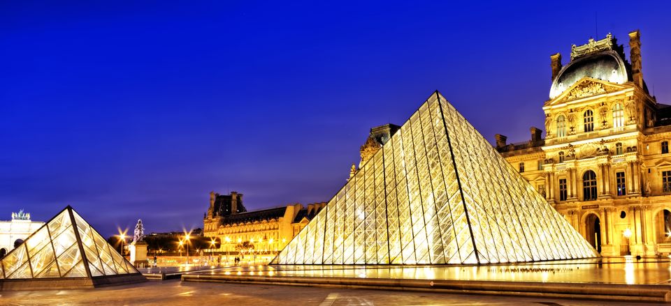  The famous Louvre museum, with the glass entrance designed by I.M. Pei 