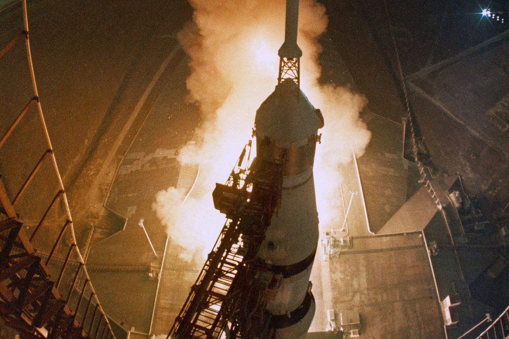 Saturn V lifts off