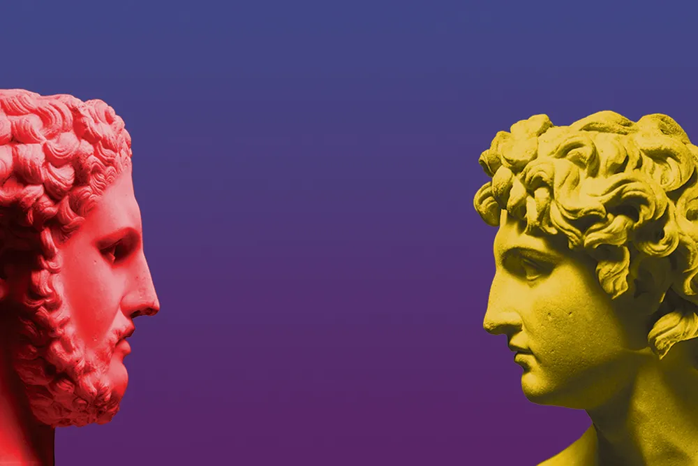 OPENER-Photo illustration of Philip II of Macedon, left, and his son Alexander the Great. Sculptures are first-century Roman copies of Greek originals.