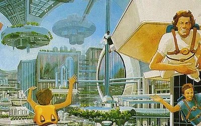 People in a space colony of the future
