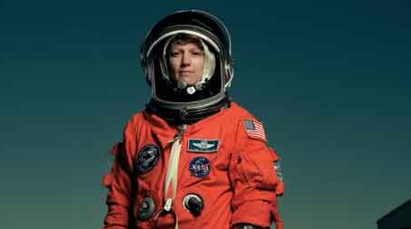 Eileen Collins, the first female pilot and first female commander of a space shuttle mission, photographed by Annie Leibovitz, 1999. 
