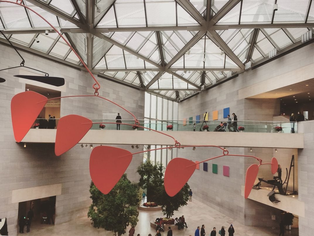 A Calder mobile in the main hall of the National Gallery of Art's East Building