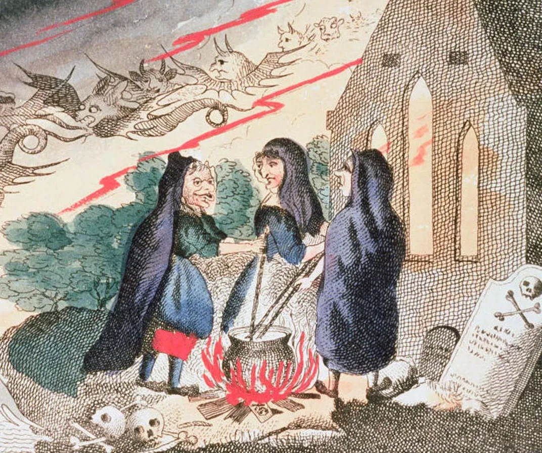 Witches in a Graveyard with Cauldron