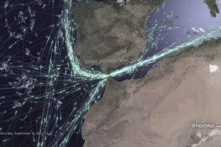 Screen shot of video "Global ship traffic seen from space - FleetMon Satellite AIS and FleetMon Explorer"