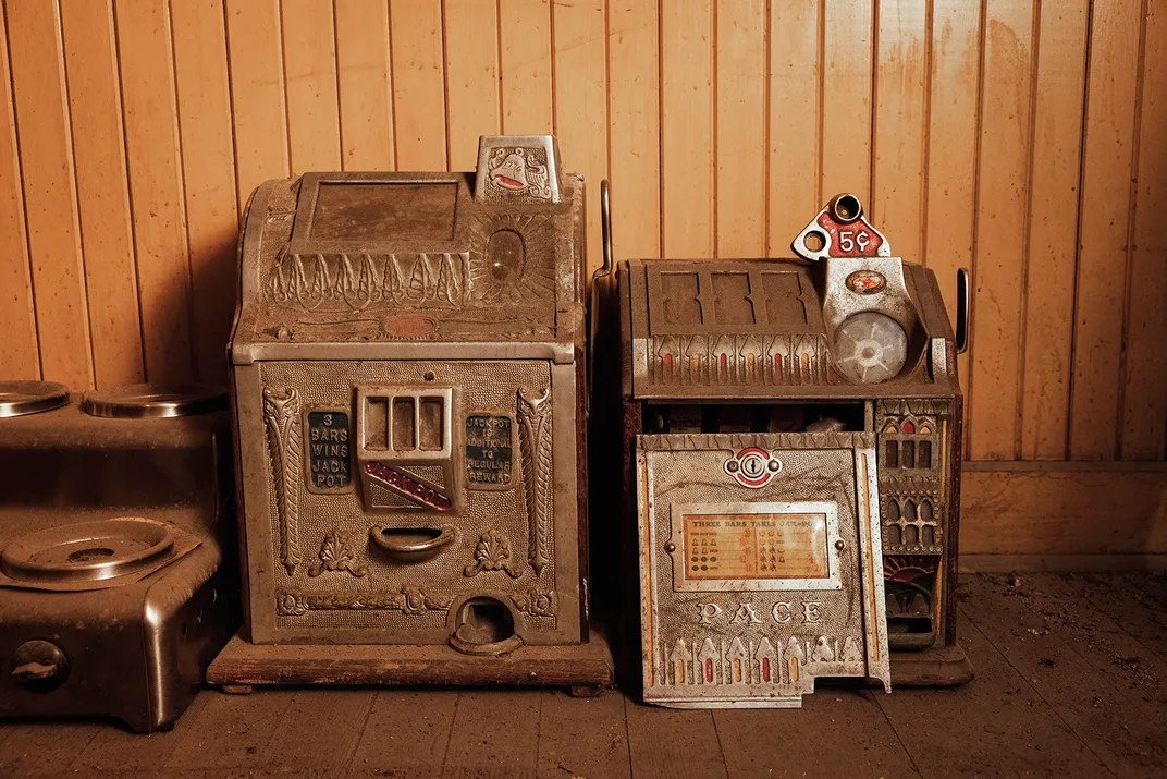 an old slot machines in a basement