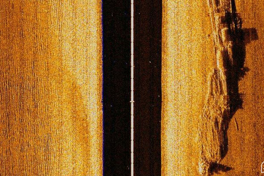 Sonar view of shipwreck under water