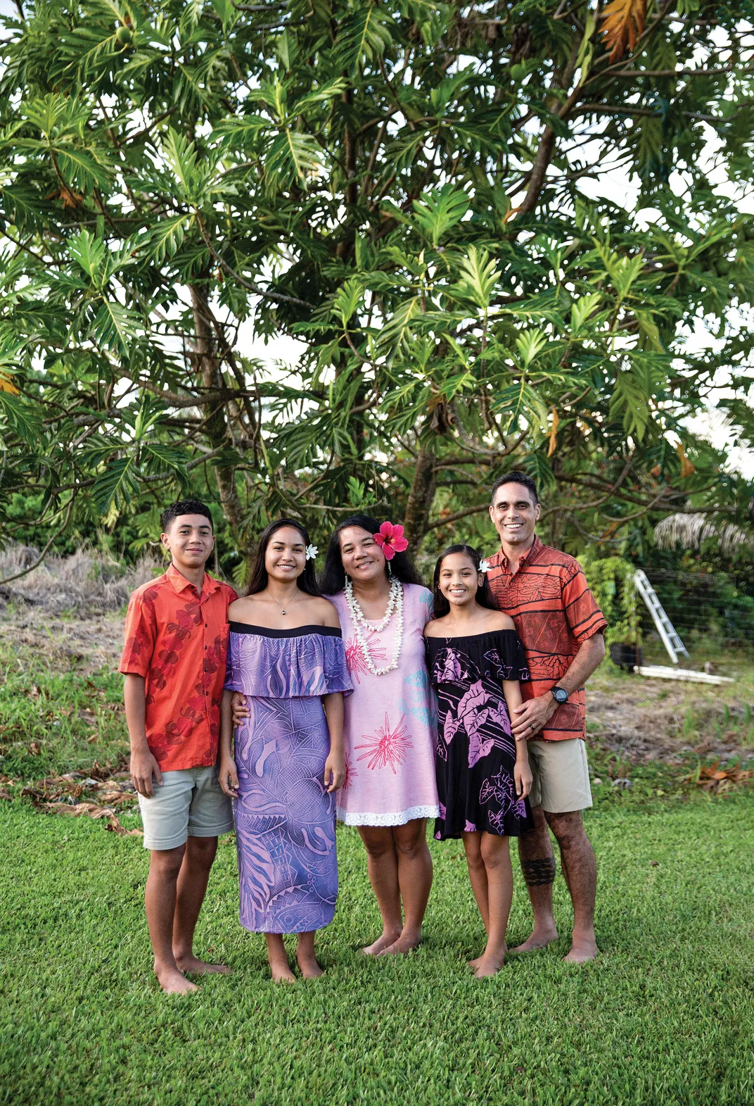 family in backyard