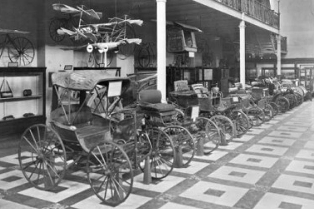 An 1894 exhibition of automobiles at what is now the Smithsonian Arts and Industries Building
