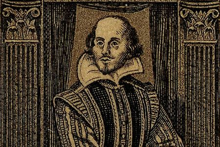 Cropped stamp featuring a portrait of William Shakespeare.