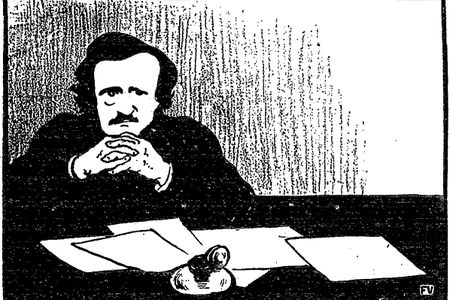 Edgar Allan Poe as imagined in an 1895 image by Swiss/French printmaker Félix Valloton. 