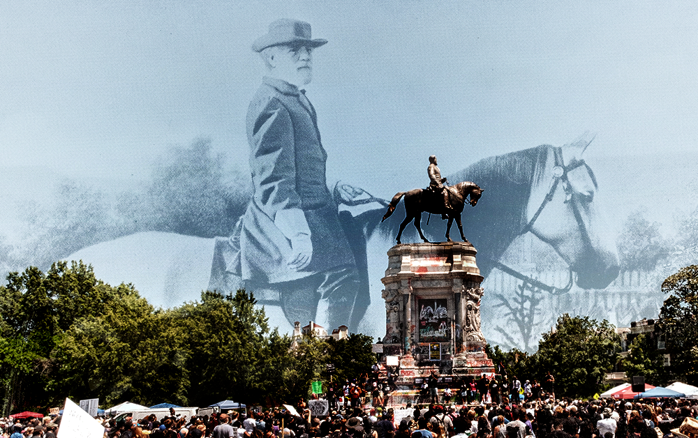 Robert E. Lee print juxtaposed over photo (social)