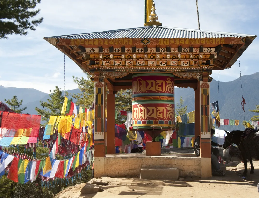 Prayer wheel at Taktsang Monastery