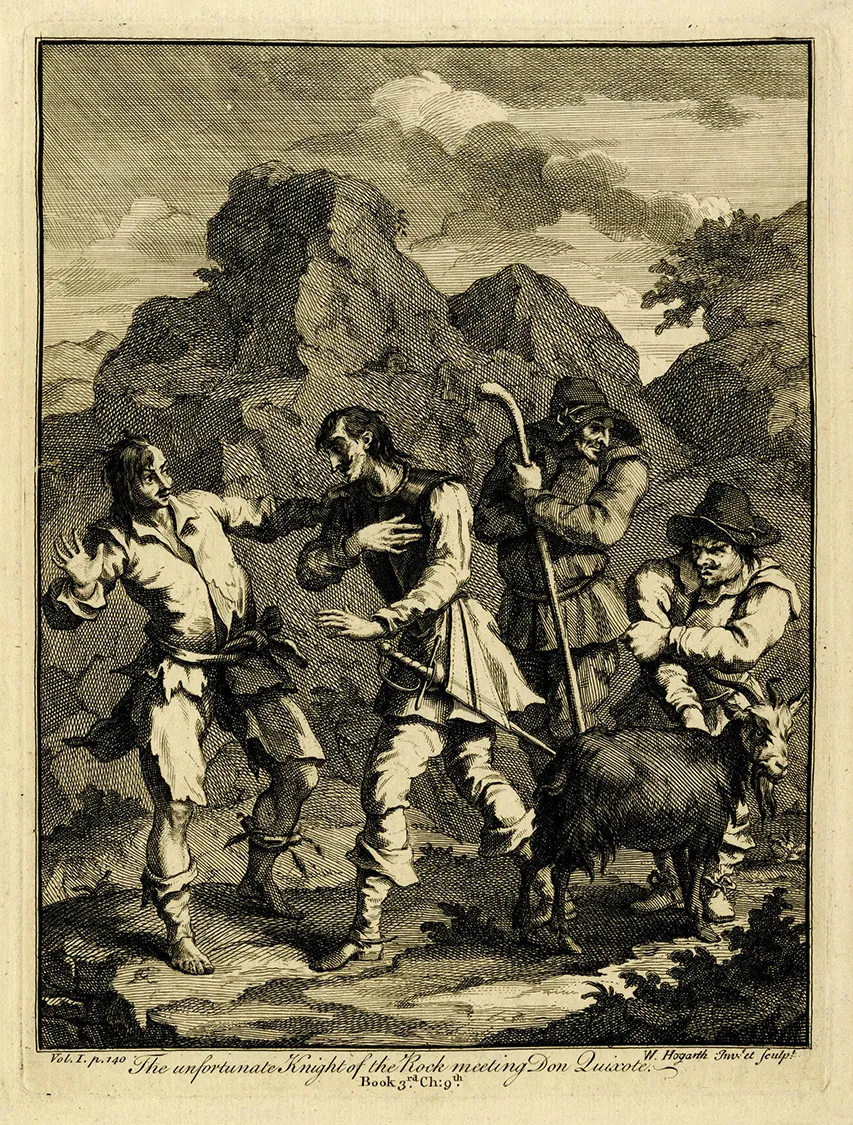 Don Quixote meets Cardenio in an 18th-century engraving.