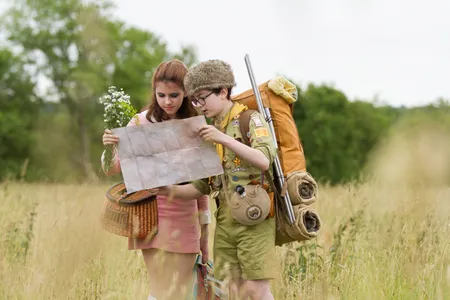 Sam and his true love Suzy navigate the wilds of New Penzance in Moonrise Kingdom (2012).