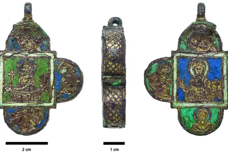 The 800-year-old pendant is made of copper and plated in gold.