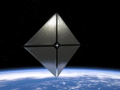 An artist’s concept of NASA’s Advanced Composite Solar Sail System spacecraft in Earth orbit.