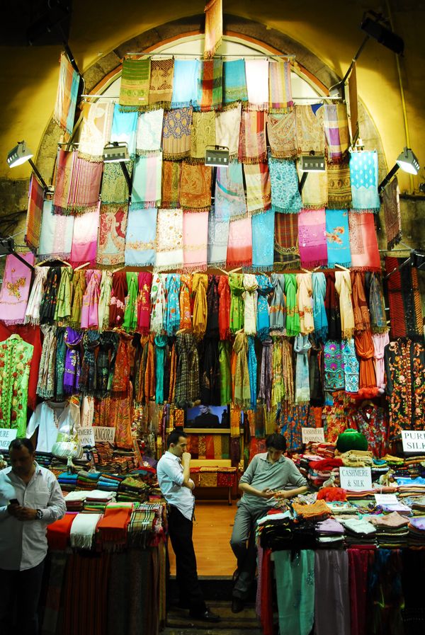 Display of colorful scarves in the Grand Bazaar thumbnail