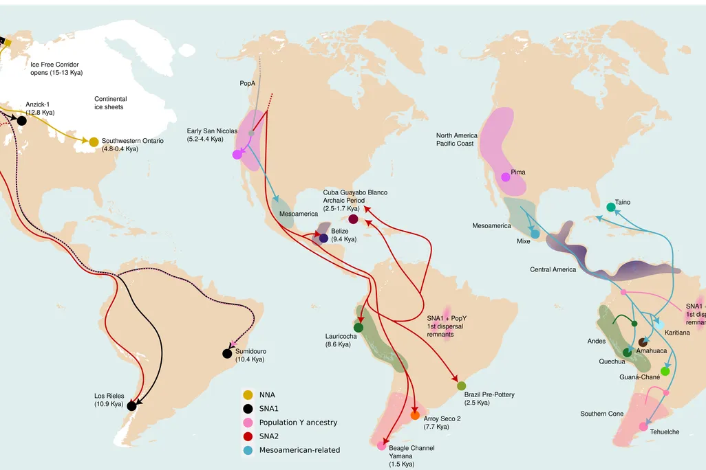 A map showing the movement of people from North America to South America