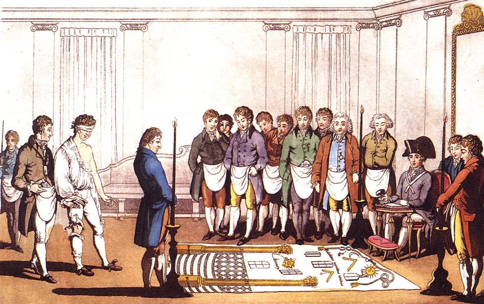 Illustration of a Masonic initiation in Paris in 1754