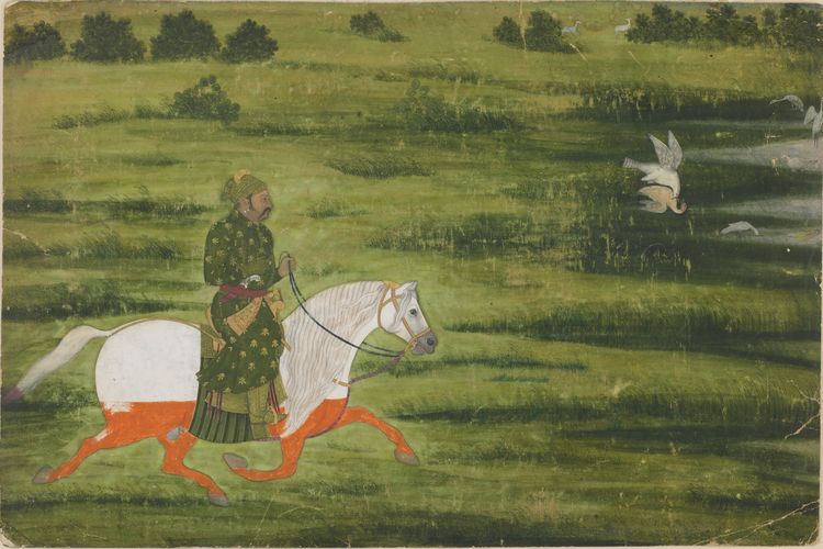mounted hunter keeping an eye on a bird