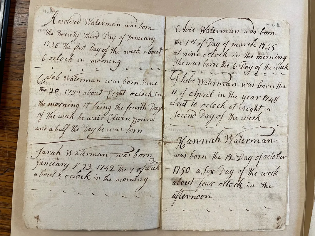 Pages from Hannah Waterman's genealogy book