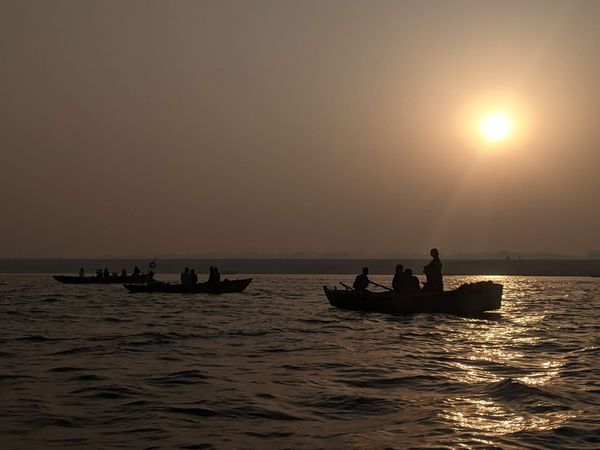 Pilgrims on the Ganga in Varanasi. thumbnail