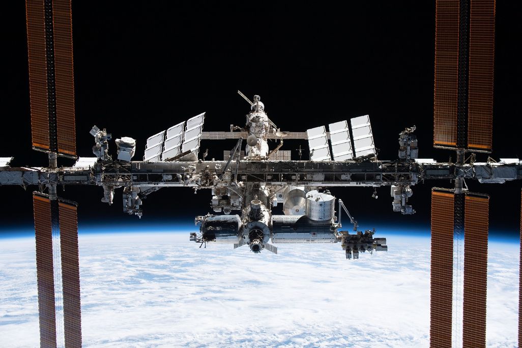 picture of large metal space station in orbit