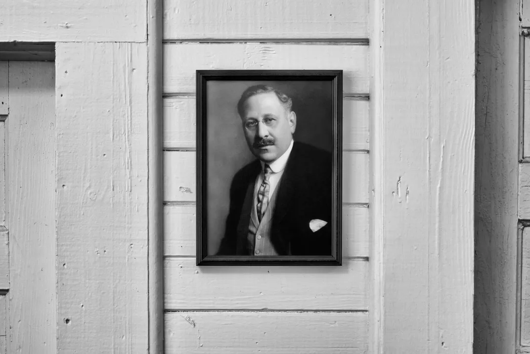 A framed photo of Julius Rosenwald at the Noble Hill School in Bartow County, Georgia