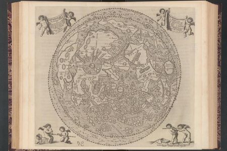 A map of the moon with labeled features, from Selenographia by Johannes Hevelius.