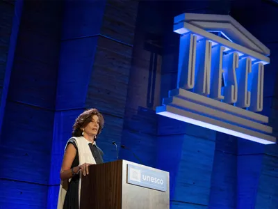 Audrey Azoulay, the director-general of UNESCO, announcing the United States&#39; request to return to the organization