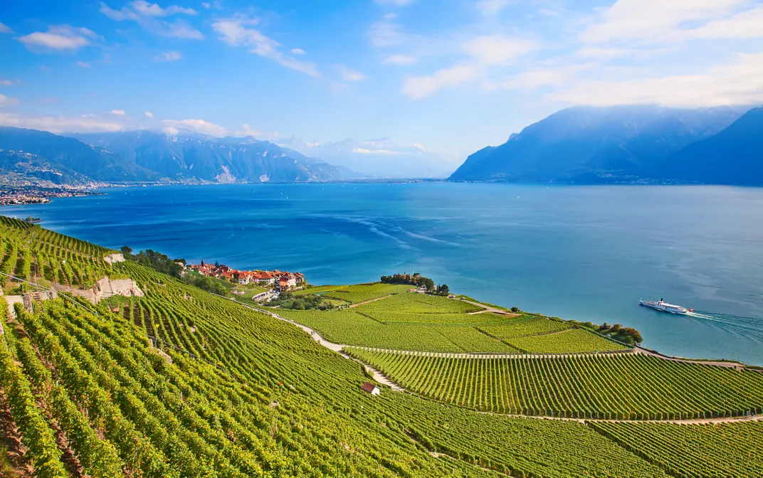 The World Heritage-listed Lavaux wine region on the shores of Lake Geneva